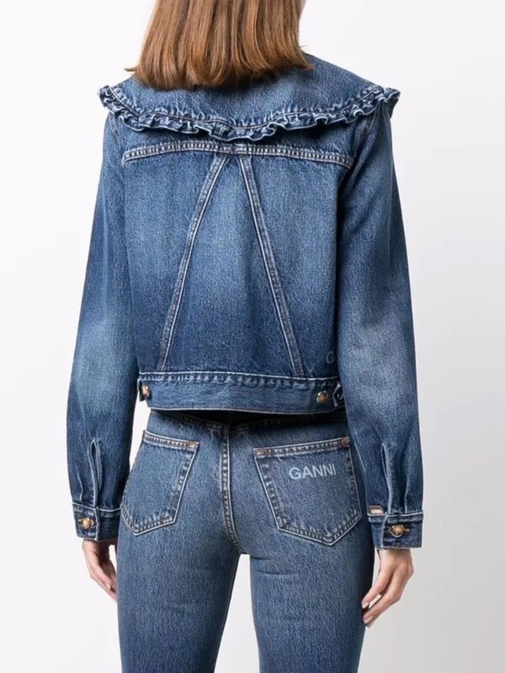Ganni Oversized Ruffle Collar Denim Jacket - Picture 3 of 12
